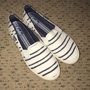 Navy and white striped Keds